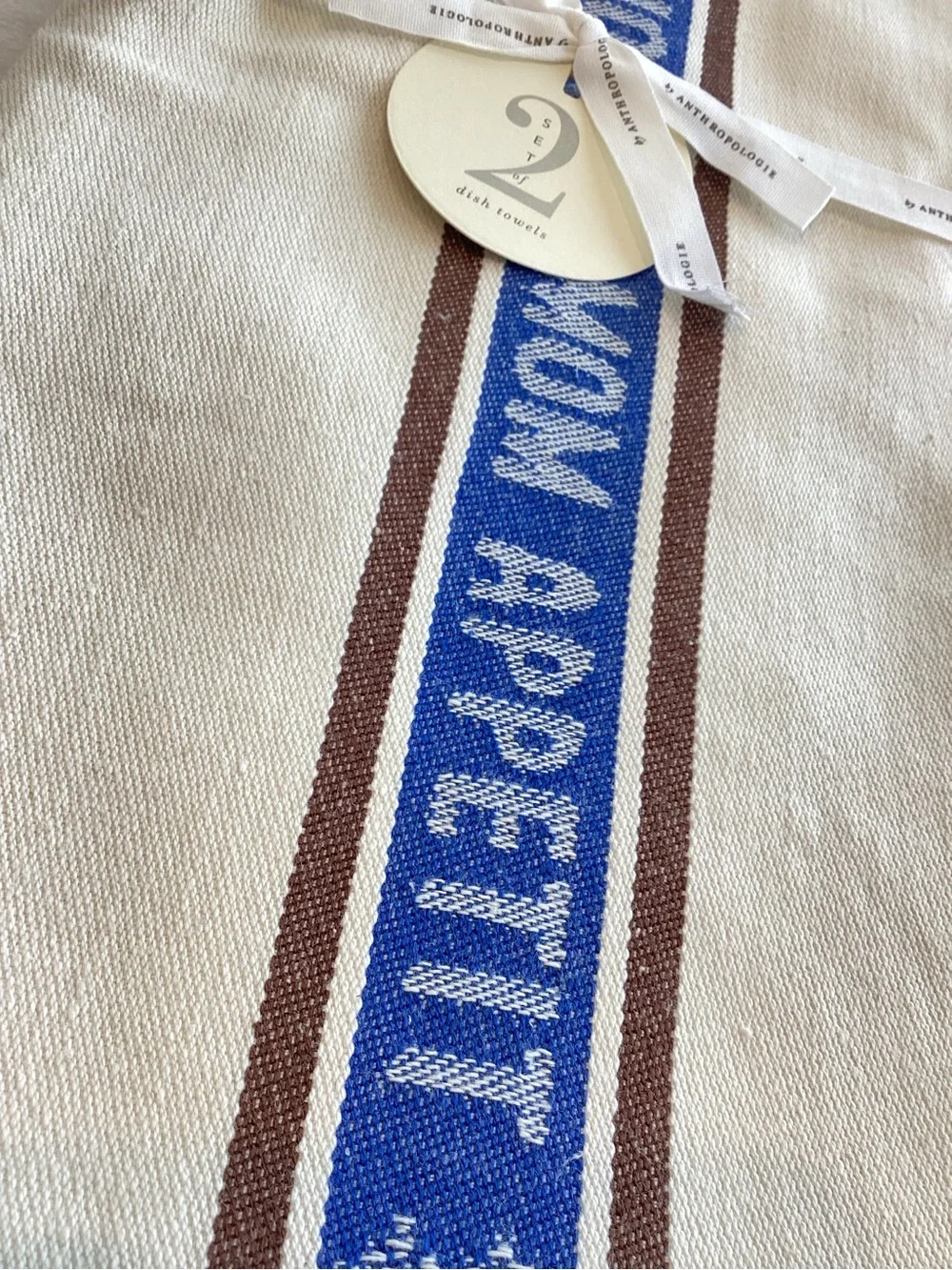 Anthropologie Jacquard Dish Towels Margot Cotton New Mom Appetit Mama Set of 2